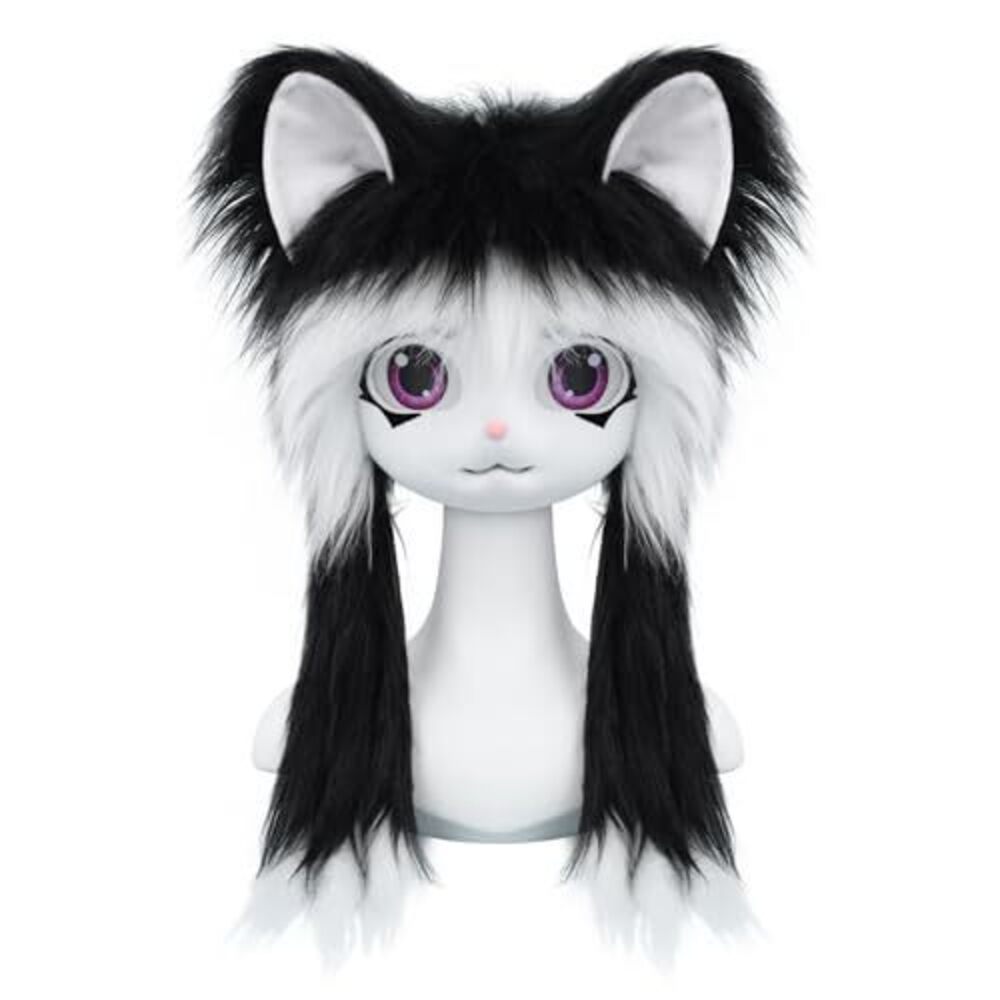 7662 Handmade Faux Fur Animal Cat Full Head Mask Plush Headgear